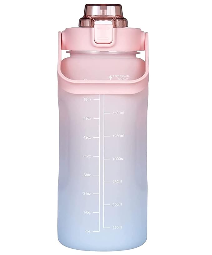 Sipper Water Bottle 2 Liter with Motivational Time Marker Non-Toxic Water Bottle for Office, Water Bottle for Gym (Pink), Plastic, Pack of 1