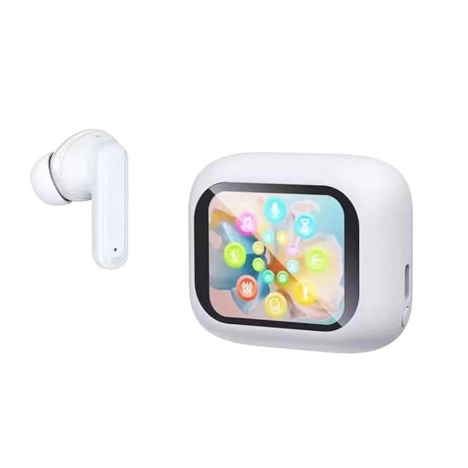 Smart Earbuds True Wireless Noise Cancelling ANC+ENC Earbuds with 24 Hours Playback Bluetooth Earphones, 6-Mic and Smart LCD Display in Ear Ear Buds(White)