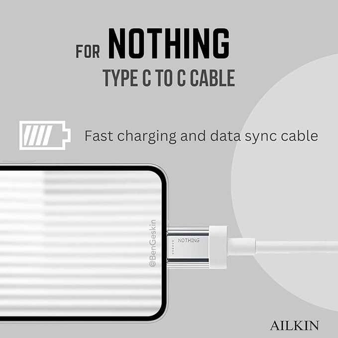 Nothing Original USB-C to USB-C Charging Cable For Nothing Devices – Compatible Fast Charging for Nothing Cmf, Nothing Phone 2a/Phone 2/Phone 1, Bud, Laptops & More Type C Devices, White