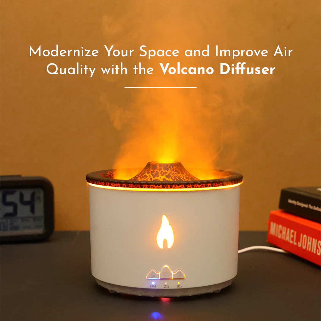 Plastic Humidifier Flame Diffuser Atmosphere Light Humidifier Portable Noiseless Aroma Aromatherapy Diffuser,Auto Shut-Off (Valcano Flame)(Remot Free)